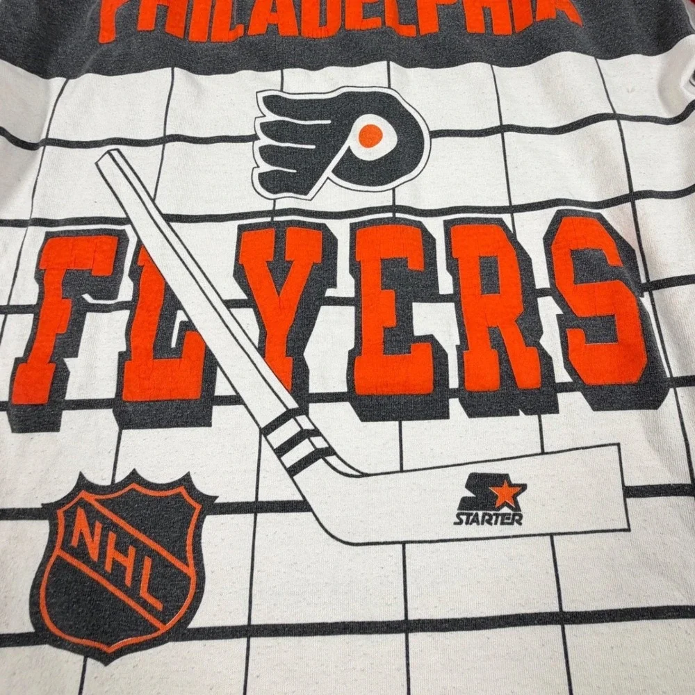 90s Starter Philadelphia Flyers Cotton Jersey Mens L White NHL Grid Long Sleeve